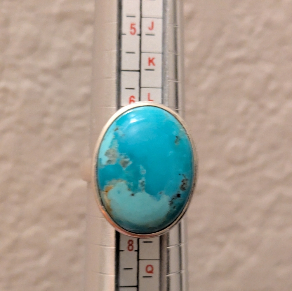 Turquoise Oval Ring in Sterling Silver Setting Sz. 7